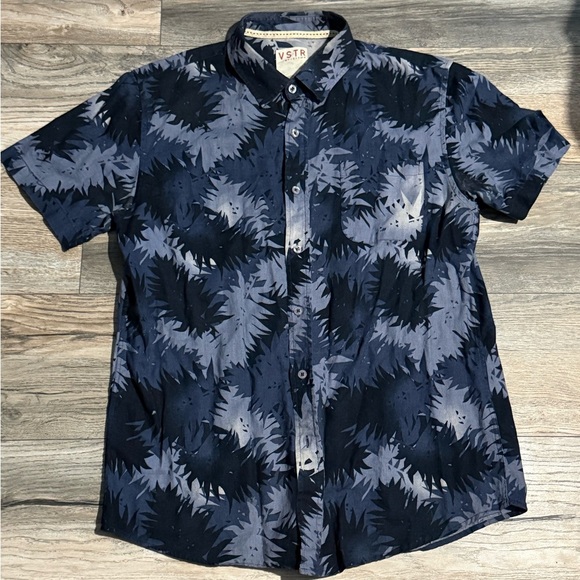 vstr Other - VSTR Button Shirt Men Medium Blue Graphic Short Sleeve